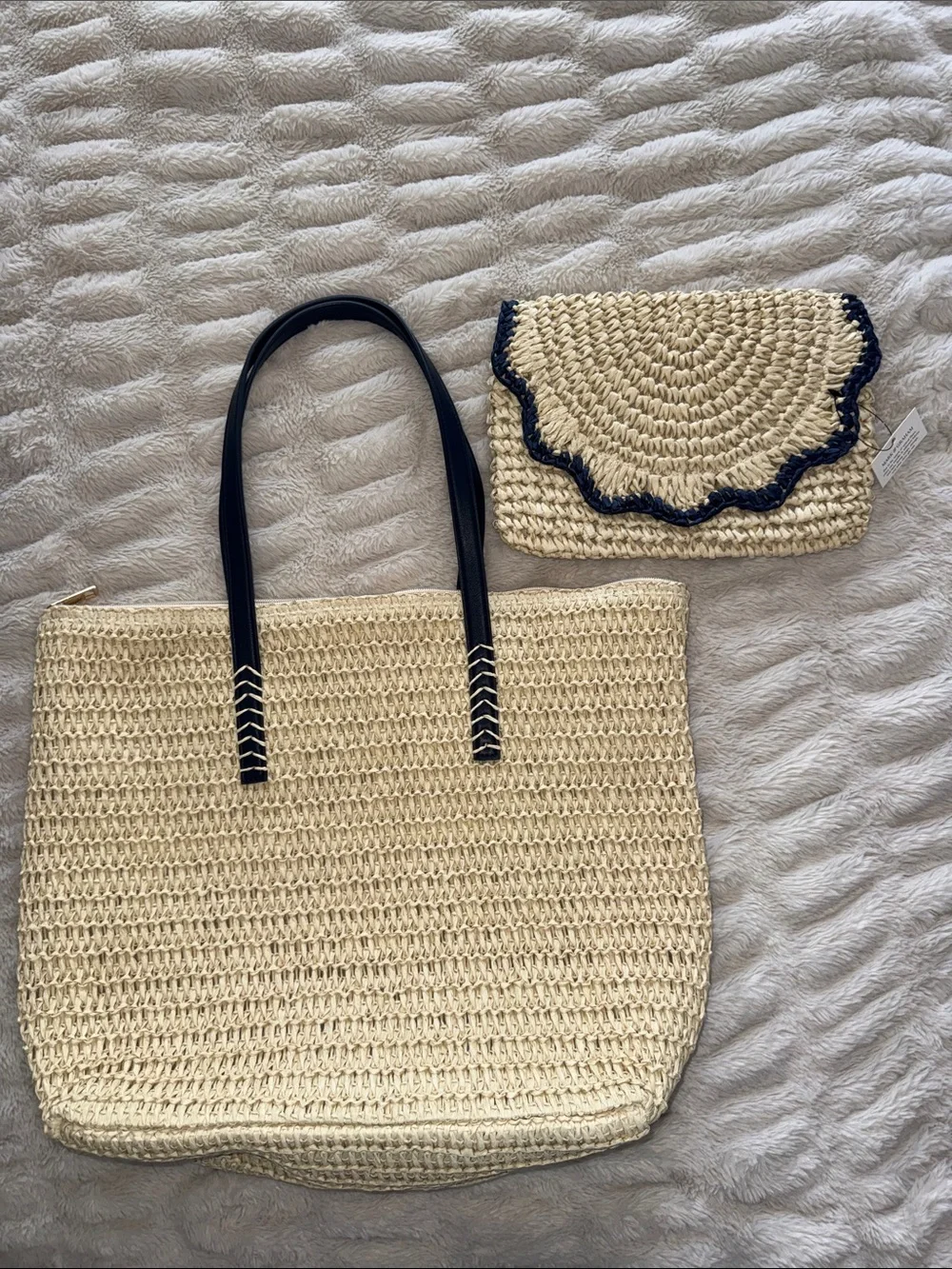 Mark & Graham Stinson Zip Navy Accent Beach Bag and Scalloped Clutch